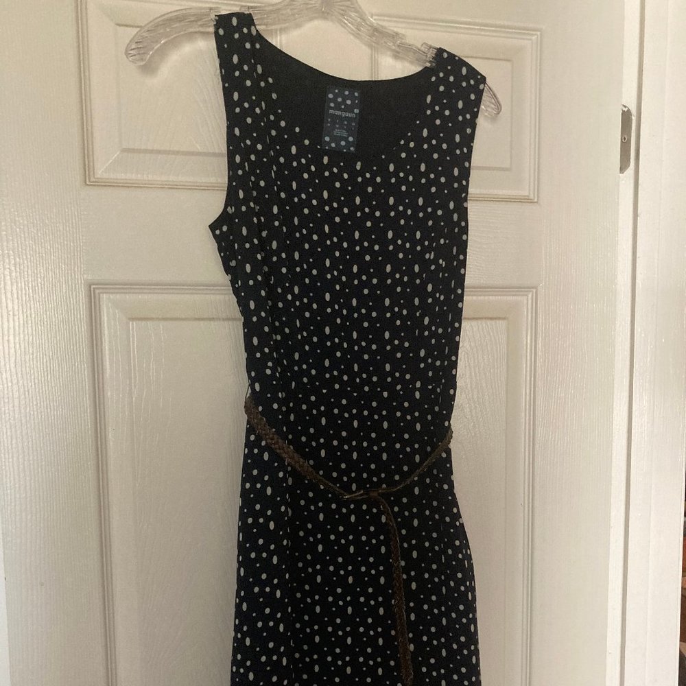 Manguun Navy Polka Dot Dress Size 4 with brown braided belt